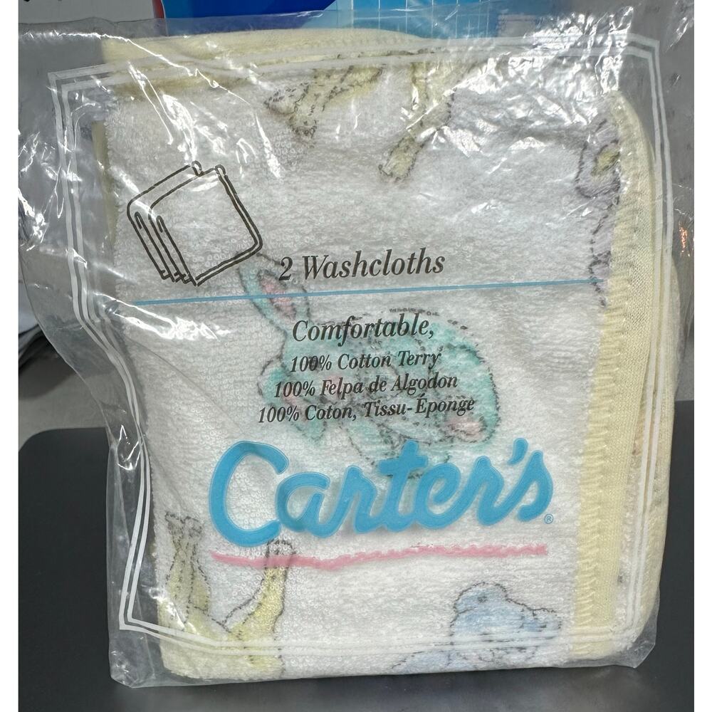 Vintage Carters Animal Print Terry Cloth Washcloth Pack of 2 New Unopened